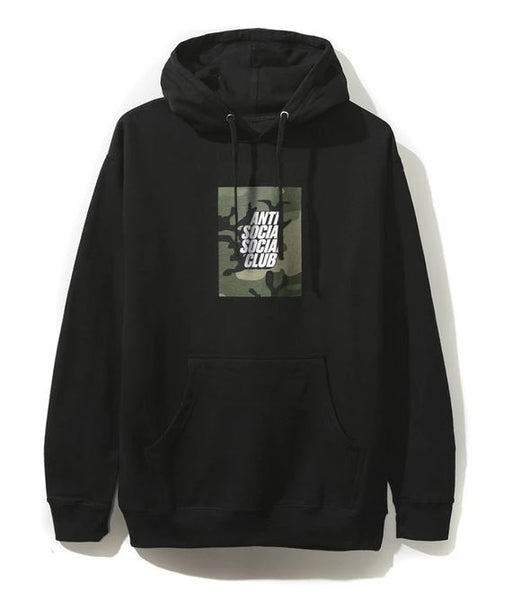 Camo Box Logo Black Hoodie - Black