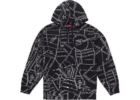 Gonz Embroidered Map Hooded Sweatshirt  - Black