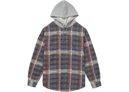 Hooded Jacquard Flannel Shirt - Navy