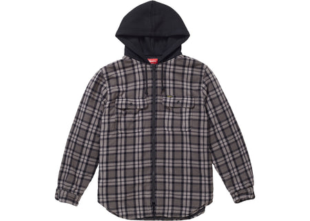 Hooded Plaid Work Shirt - Black