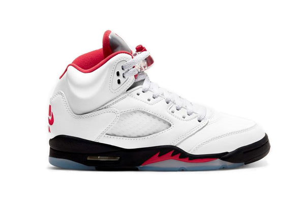 Air Jordan 5 Retro Fire Red Silver Tongue GS - White