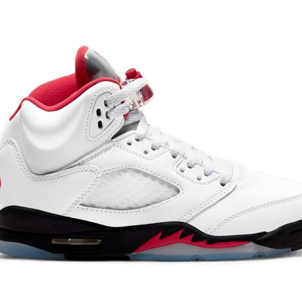 Air Jordan 5 Retro Fire Red Silver Tongue GS - White